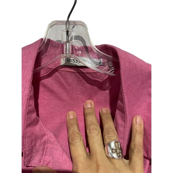 Miss Look Women's Top Blouse Button Down Blocked Ruffle Pink Size 2X - Picture 3 of 4